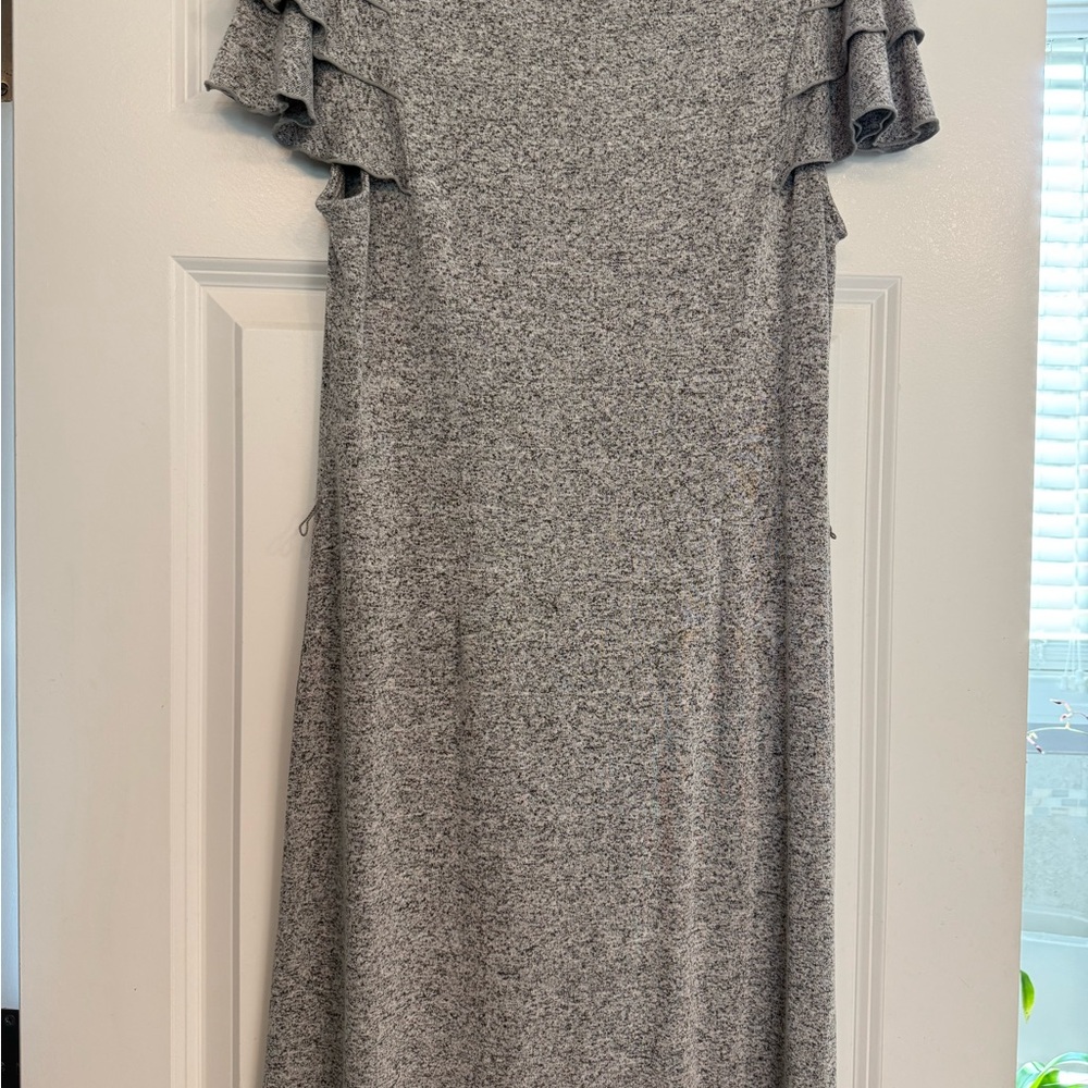 LOFT Gray Midi Dress with Layered Sleeves